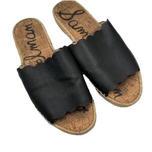 Sam Edelman Andy Espadrille Sandals‎ Slip Ons Black Scalopped Leather Sz 8
